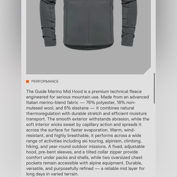 Stellar Guide Merino Mid Hood Hoodie Gray , Large - Picture 5 of 13